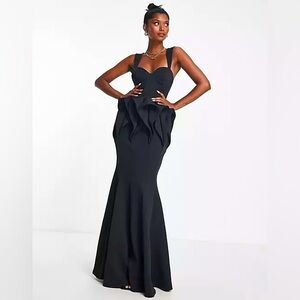 ASOS Design Extreme Pleated Hip Maxi Dress in Black Size 2 NWT